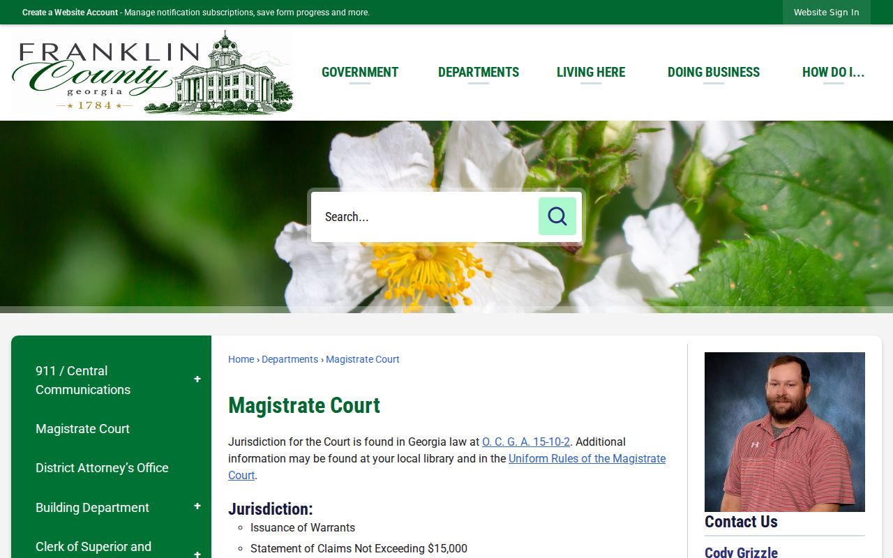 Franklin County Magistrate Court page for Canon-area warrant records
