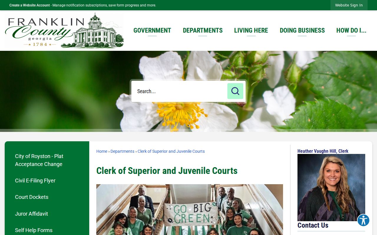Franklin County Clerk of Superior and Juvenile Courts contact page