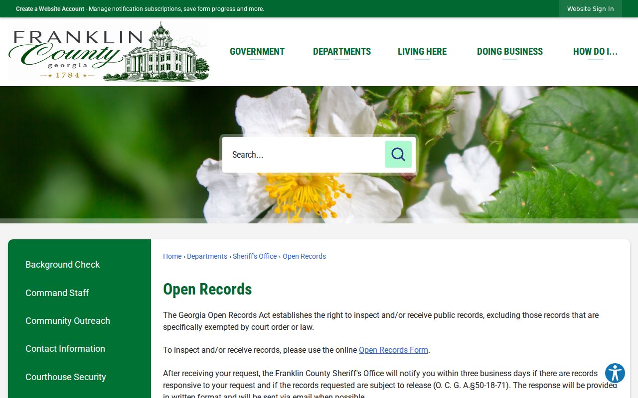 Franklin County Sheriff Open Records instructions and custodian information