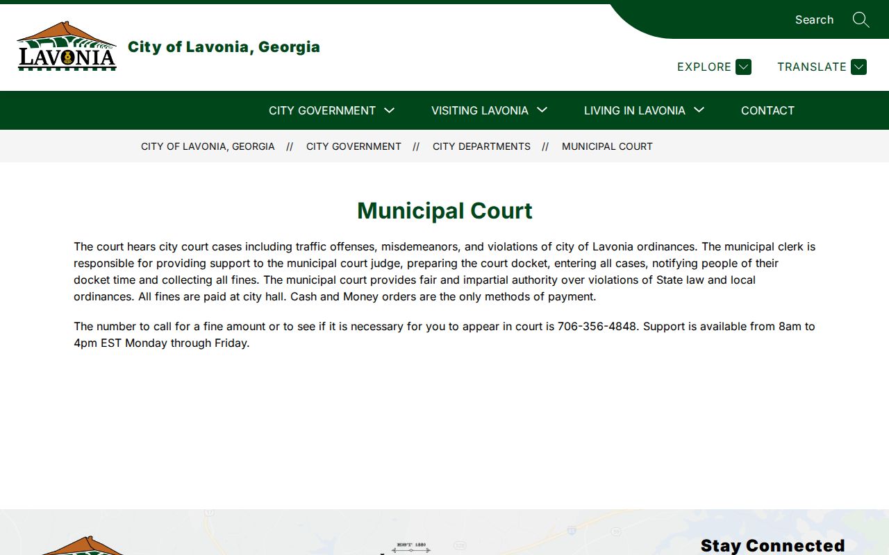 Official Lavonia Municipal Court contact and case support page