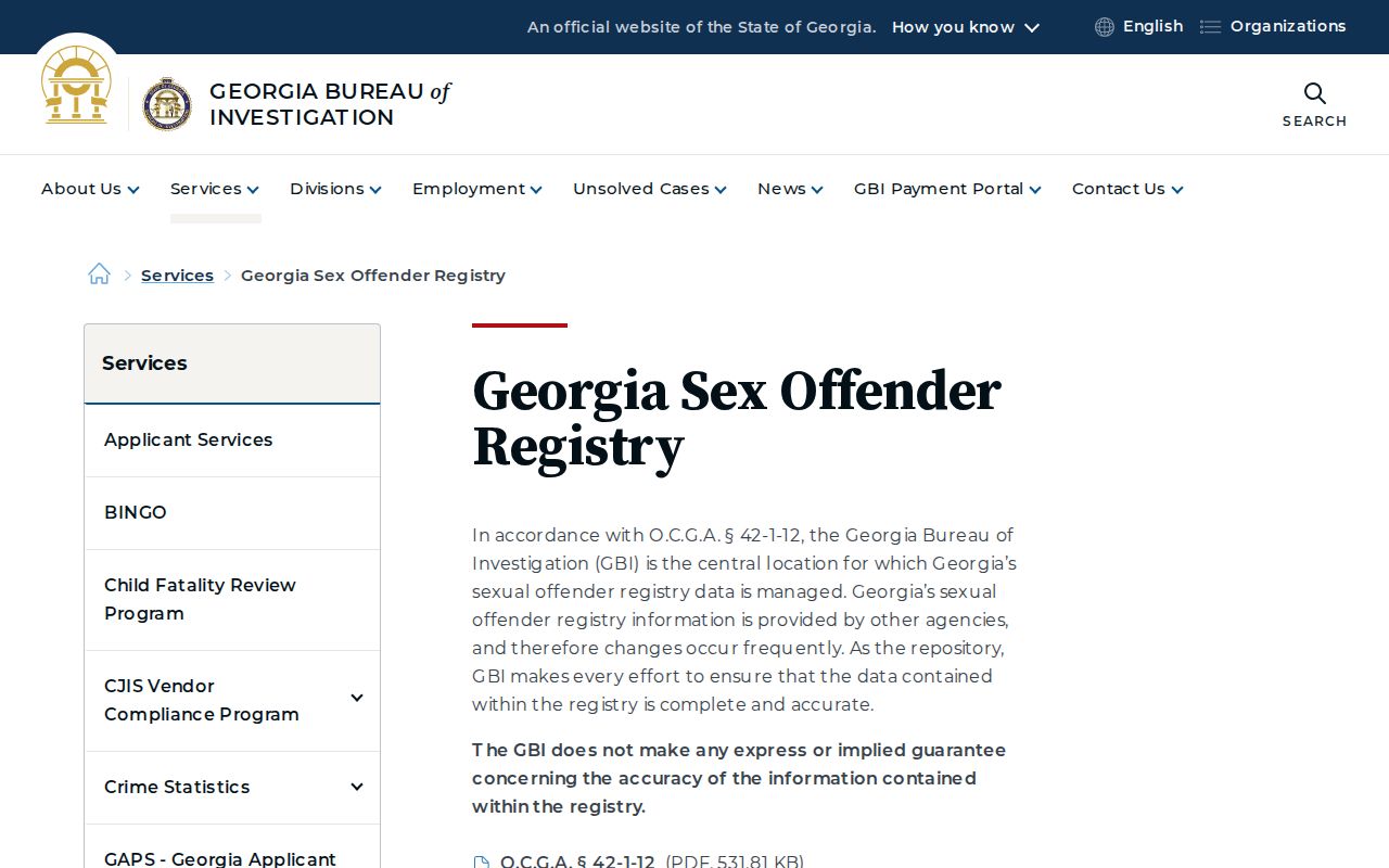Official Georgia Sex Offender Registry entry page