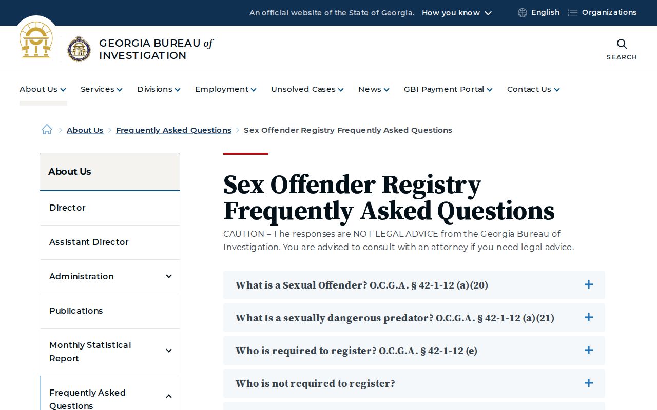 GBI sex offender registry rules and daily update information